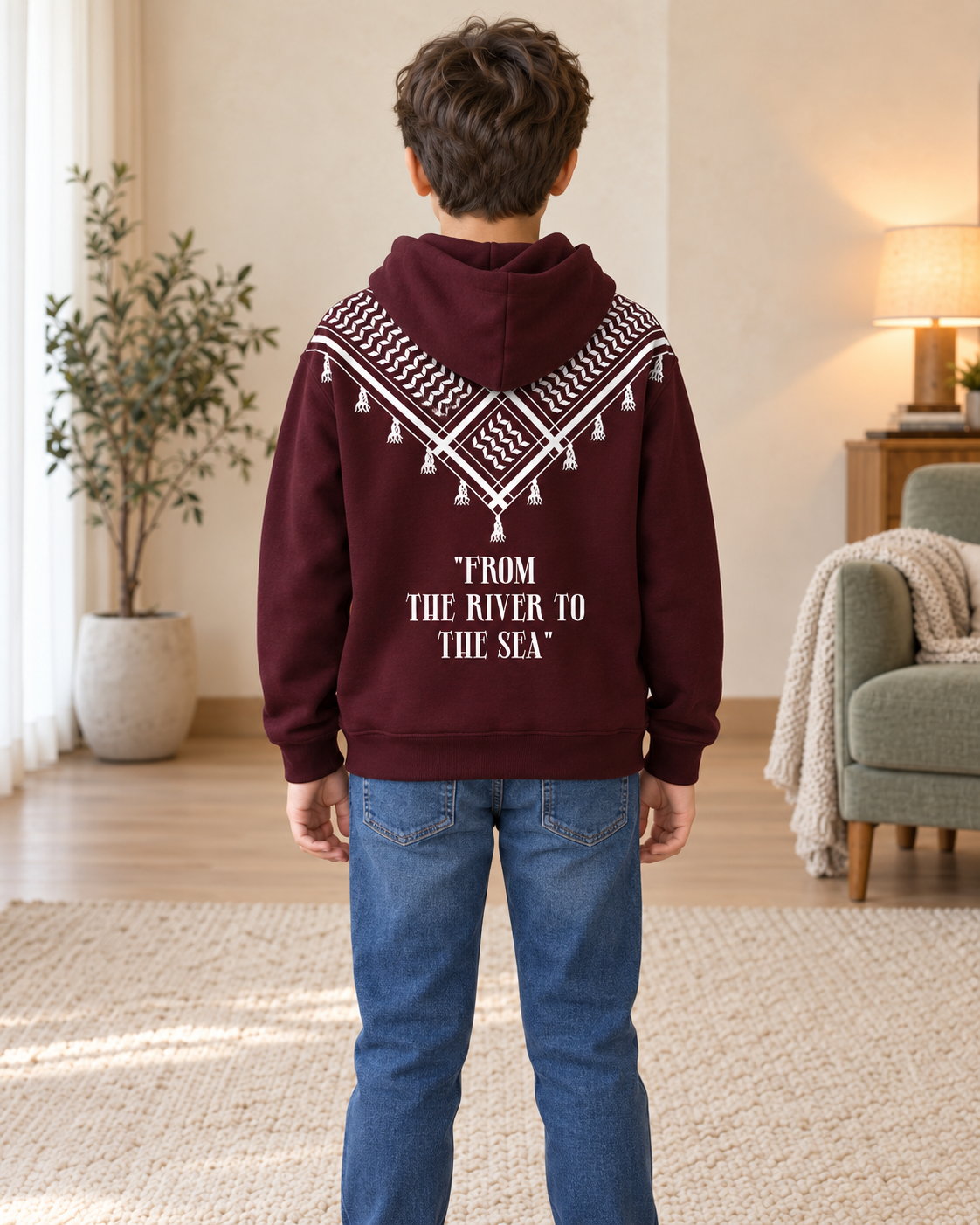 Kids Maroon Printed-Back Hoodie, 01-Back