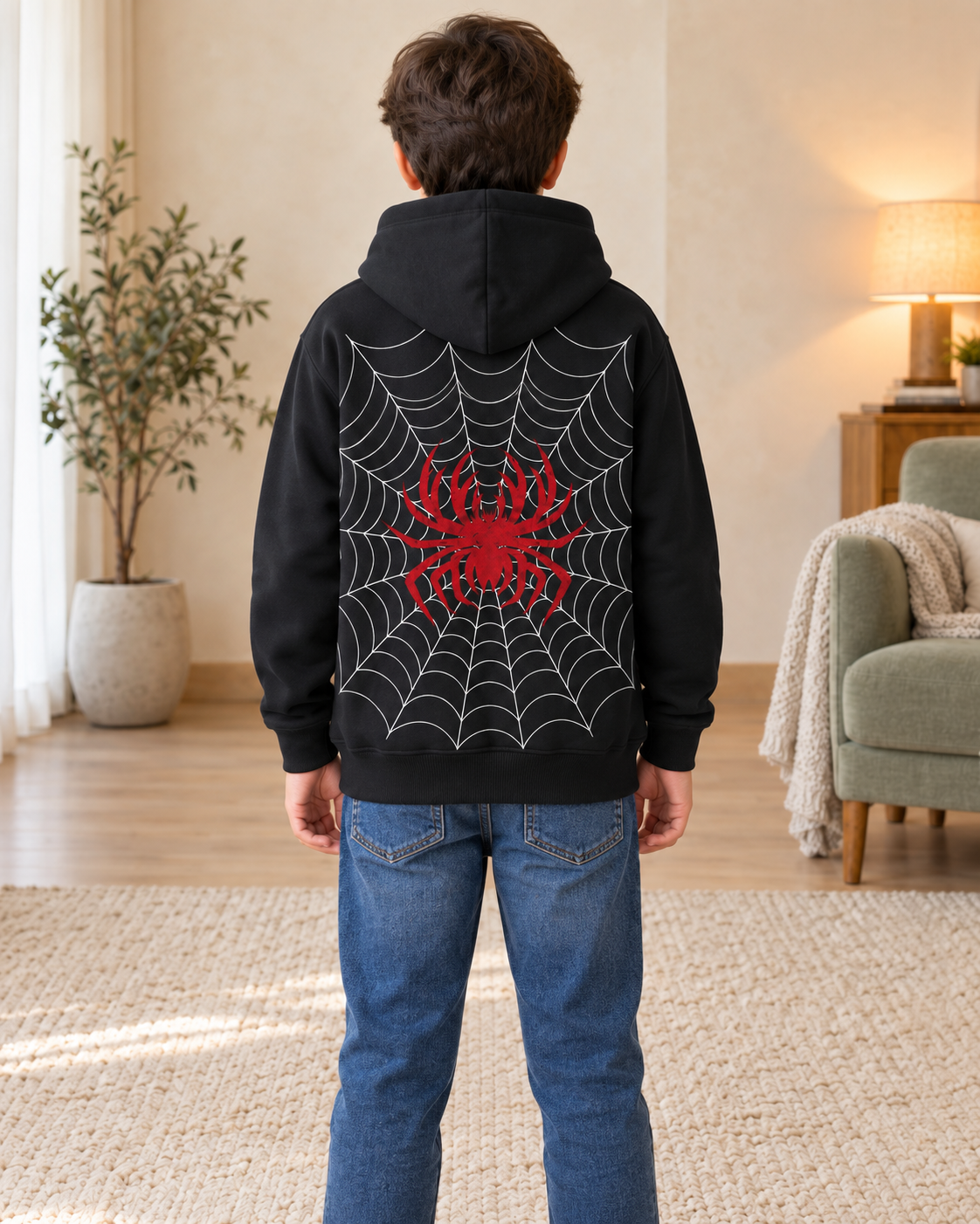 Kids Black & Red Spider Graphic Hoodie, 05-Back