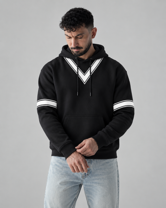 Black White V-Stripe Fleece Hoodie