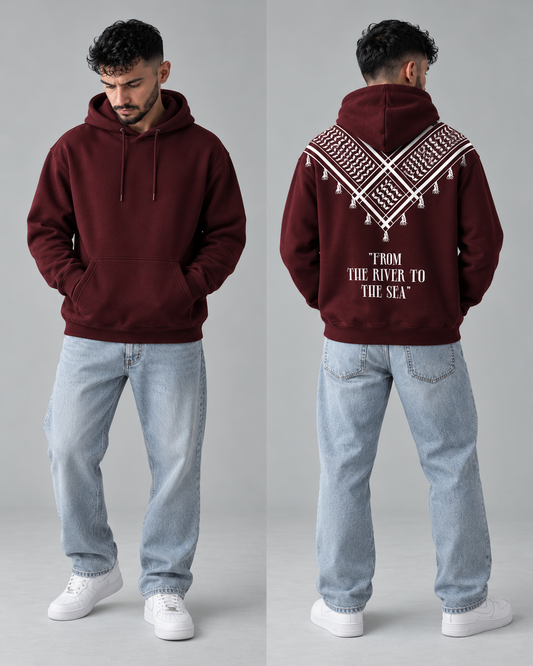 Maroon Keffiyeh Print Fleece Hoodie