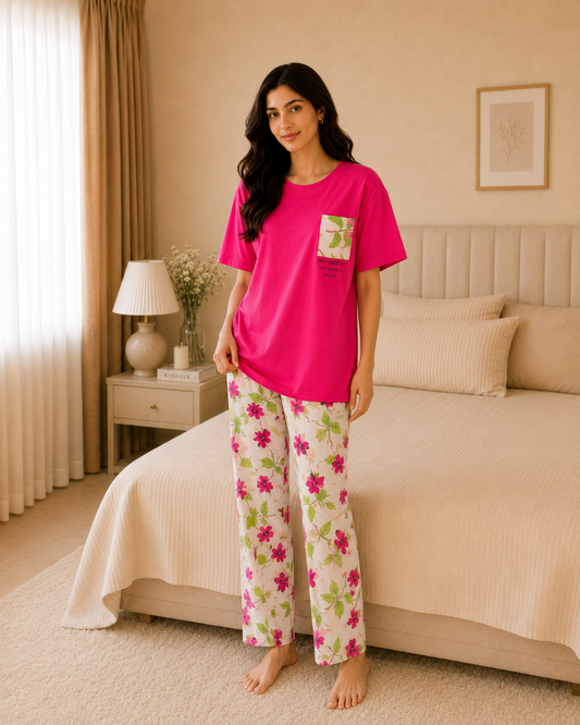 Atish Leaf Pocket Style Printed Night Suit