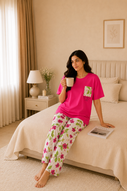 Atish Leaf Pocket Style Printed Night Suit