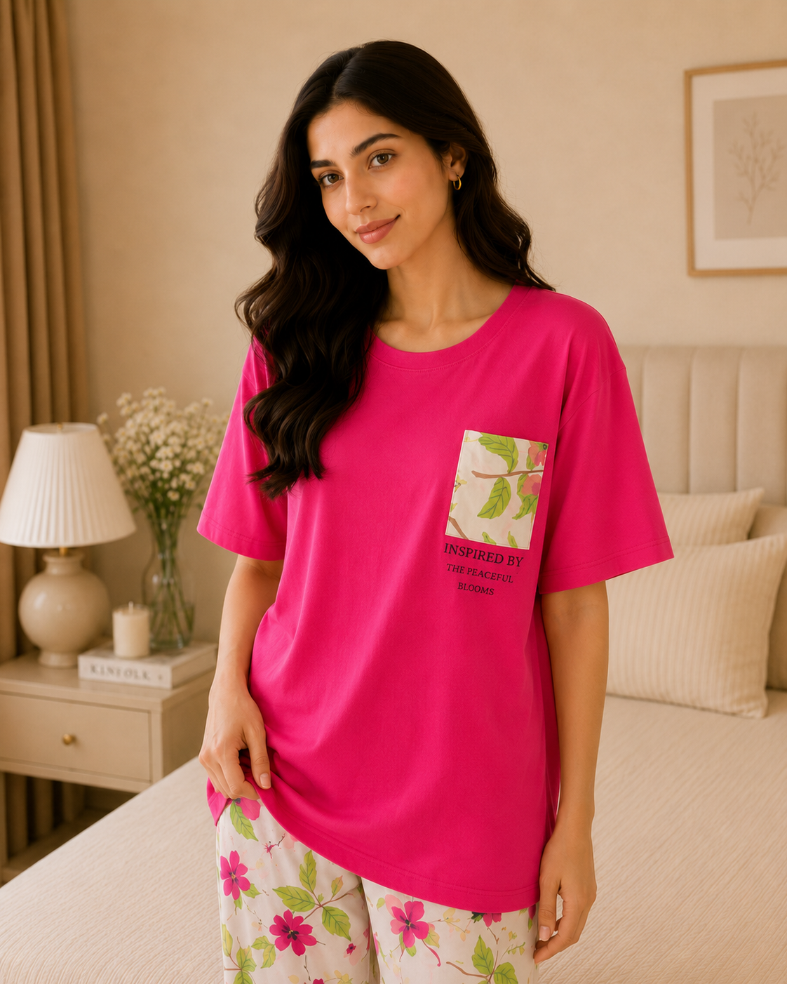 Atish Leaf Pocket Style Printed Night Suit