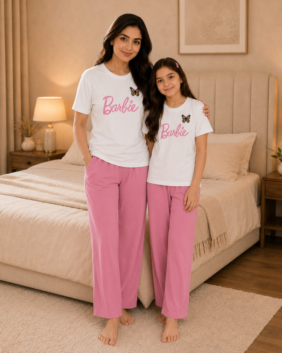 Mom & Daughter Matching Cotton Night Suit – Barbie W-P