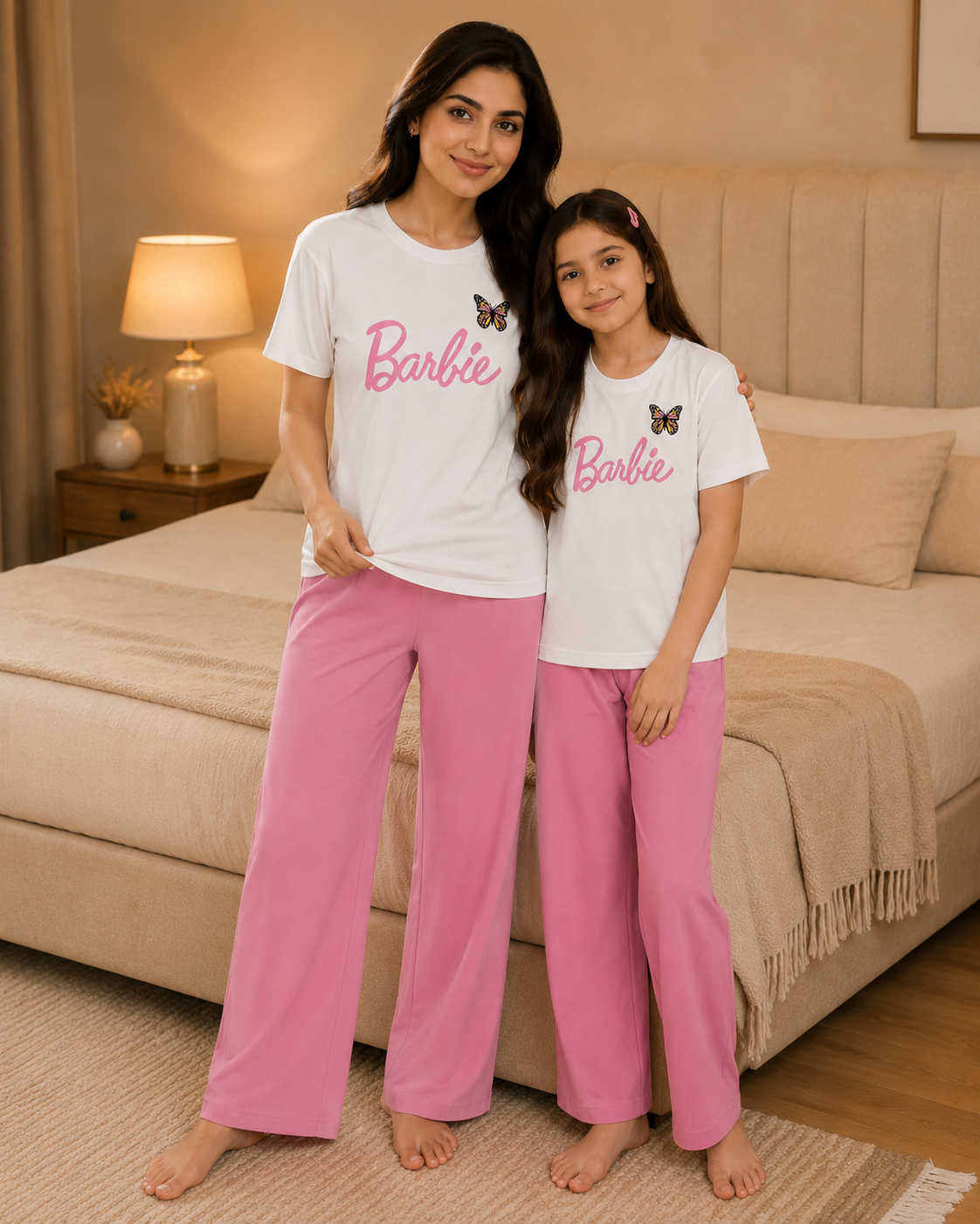 Mom & Daughter Matching Cotton Night Suit – Barbie W-P