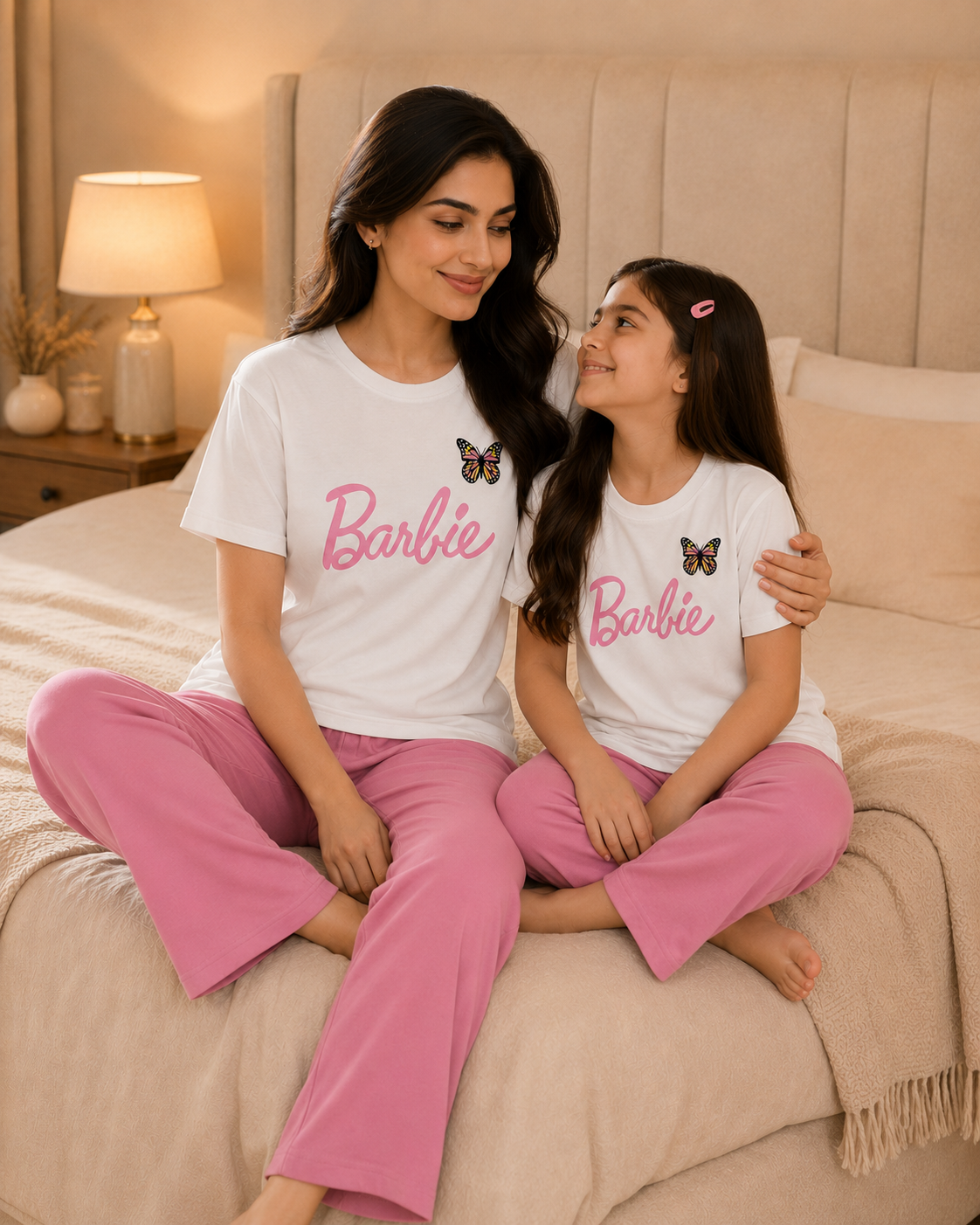 Mom & Daughter Matching Cotton Night Suit – Barbie W-P
