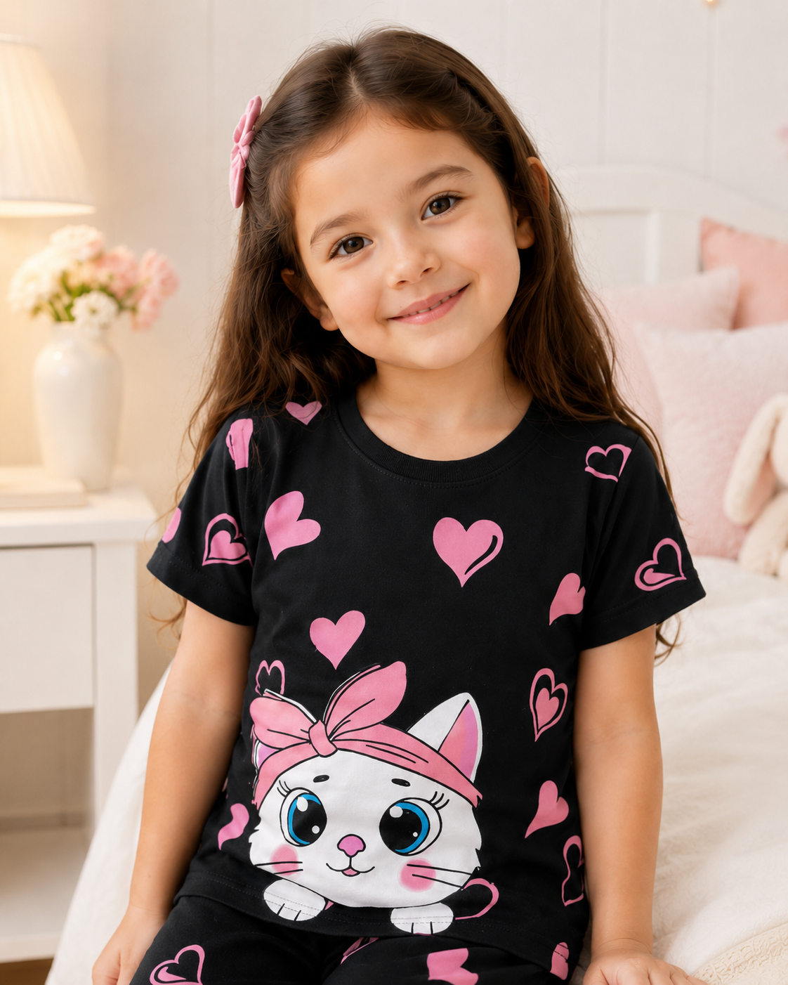 Cute Black Printed Kids Nightwear