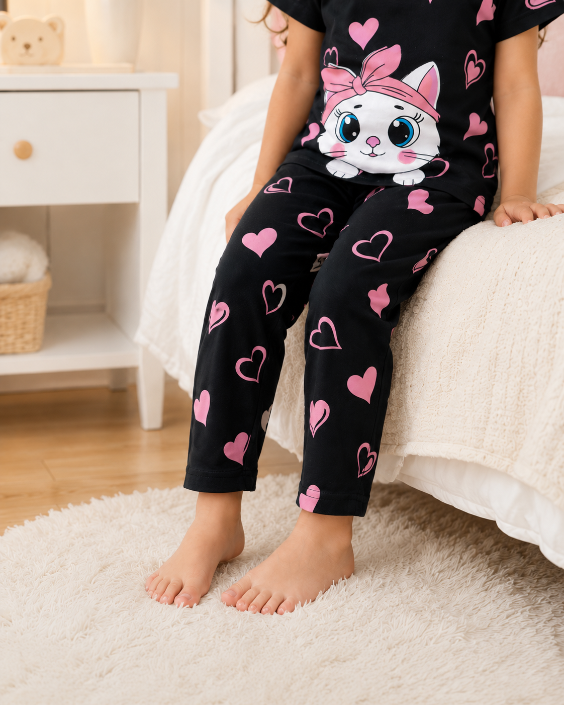 Cute Black Printed Kids Nightwear