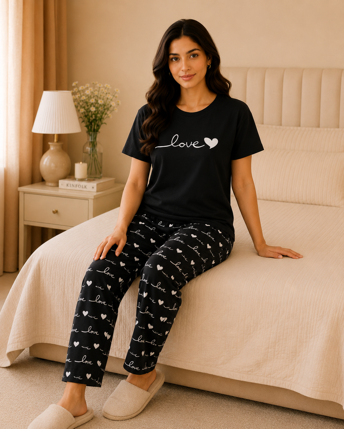 Black Love Printed Night Suit