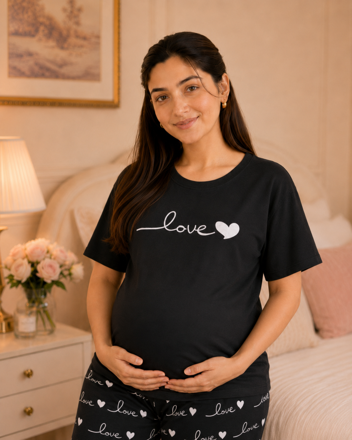 Black Love Maternity Cotton Night Suit