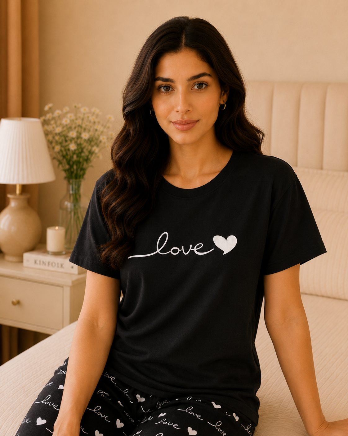 Black Love Printed Night Suit