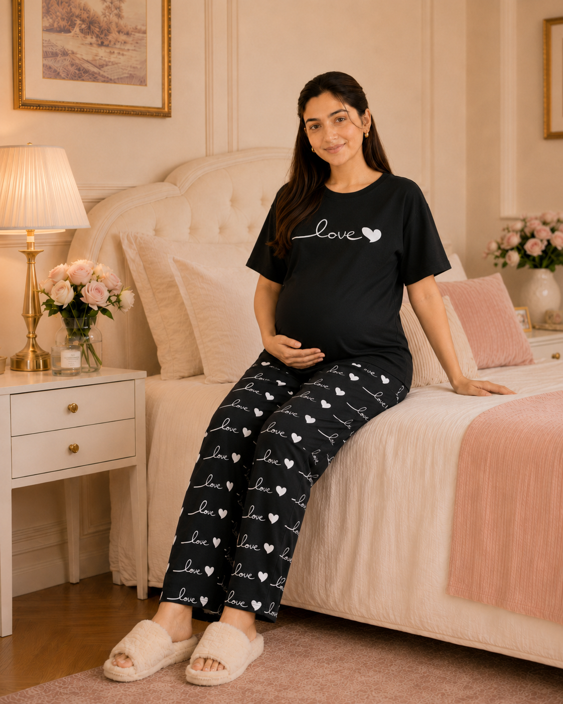 Black Love Maternity Cotton Night Suit