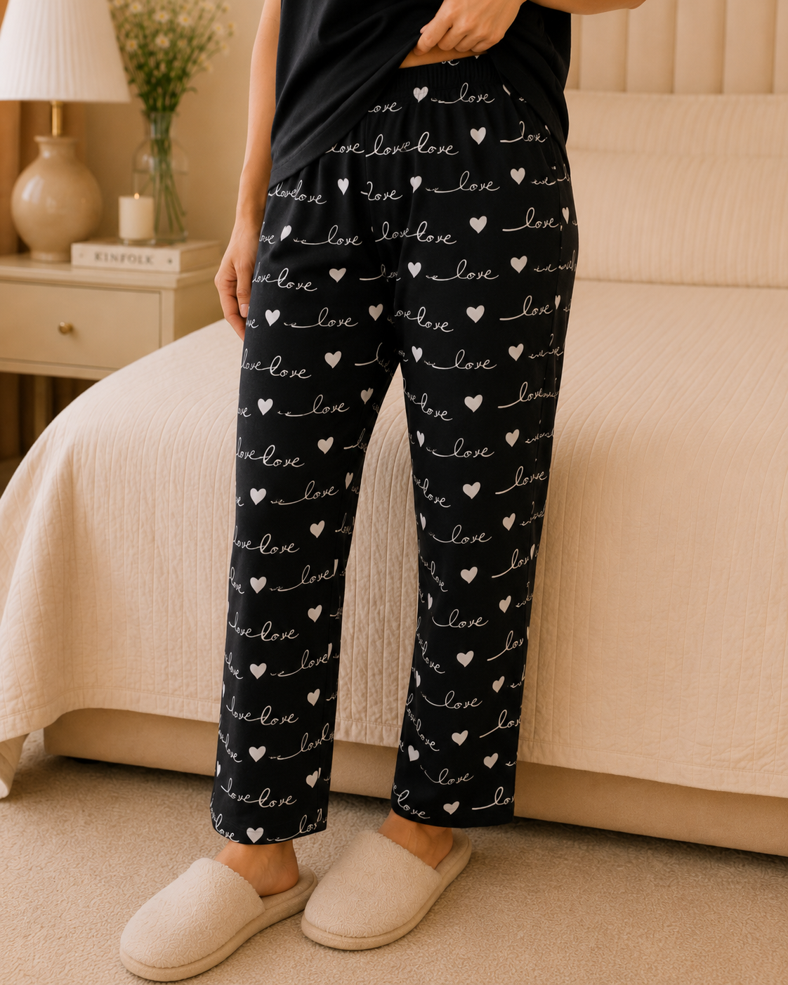 Black Love Printed Night Suit