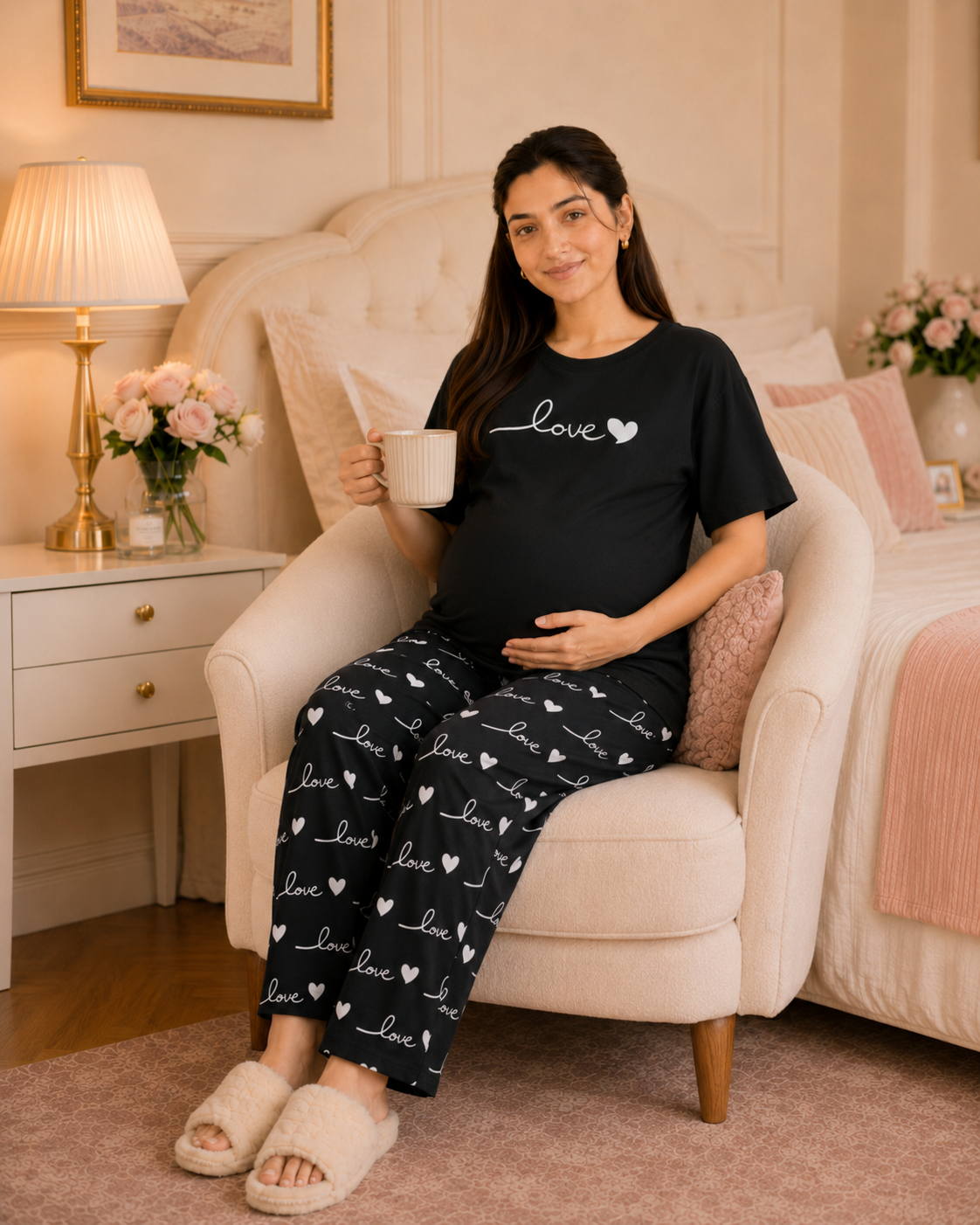 Black Love Maternity Cotton Night Suit