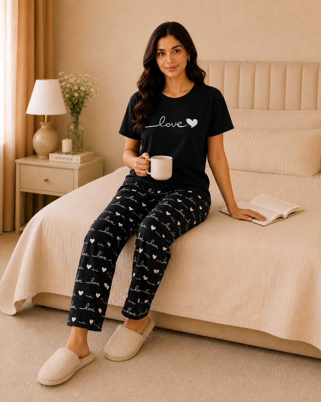 Black Love Printed Night Suit