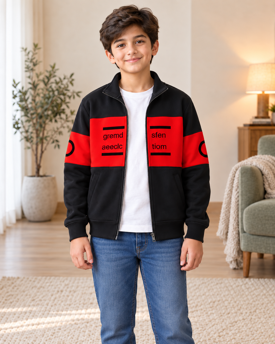 Kids Black & Red Graphic Zip-Up Jacket, open zip