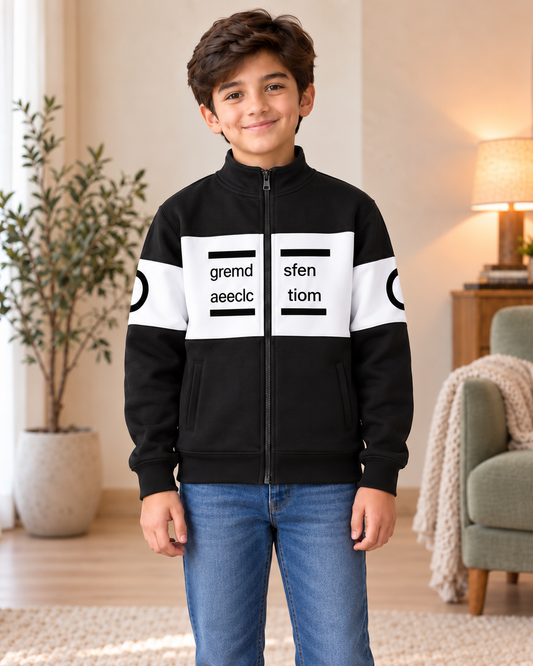 Kids Black & White Graphic Zip-Up Jacket, front