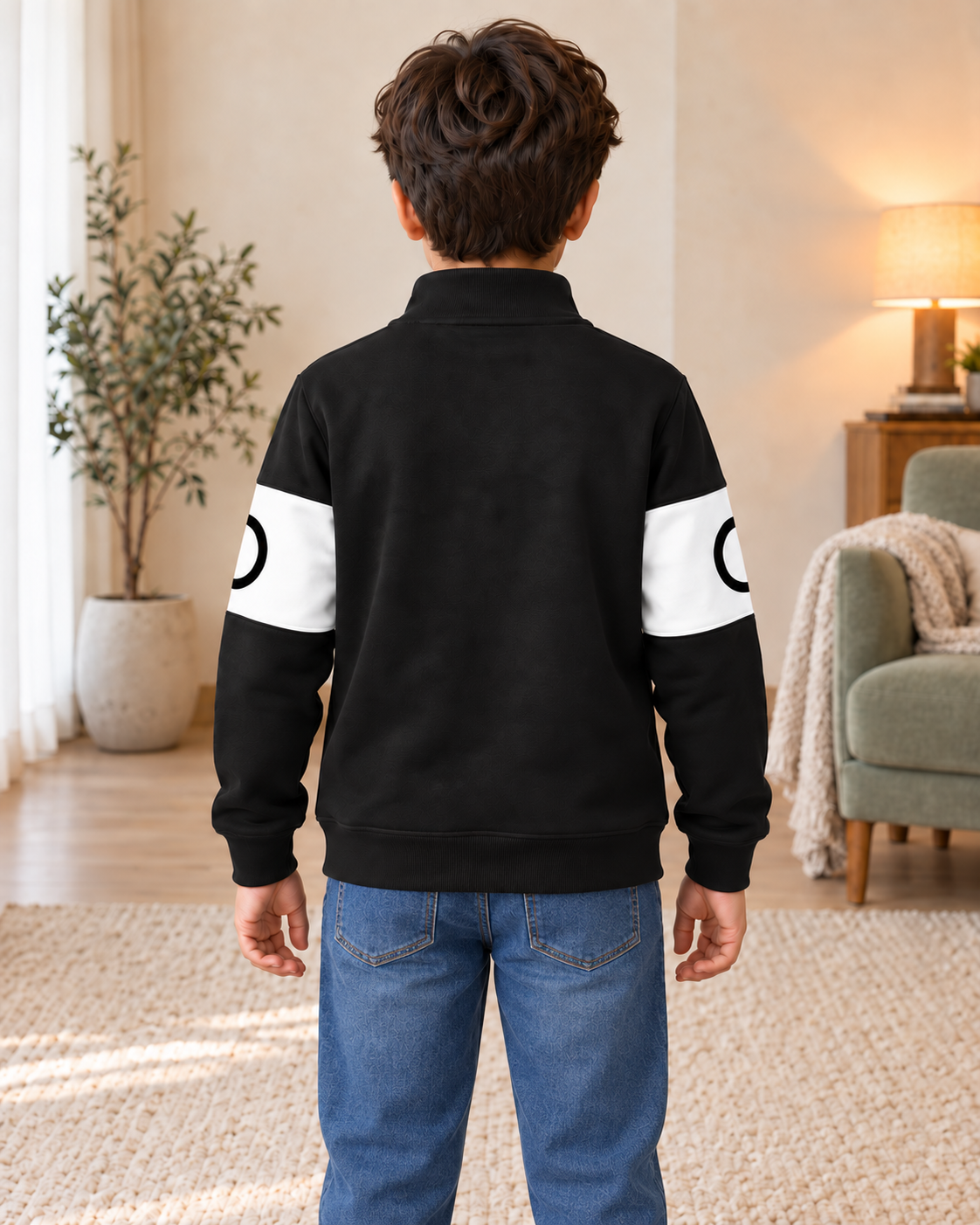 Kids Black & White Graphic Zip-Up Jacket, back