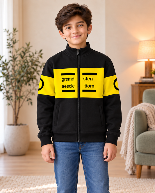 Kids Black & Yellow Graphic Zip-Up Jacket, front
