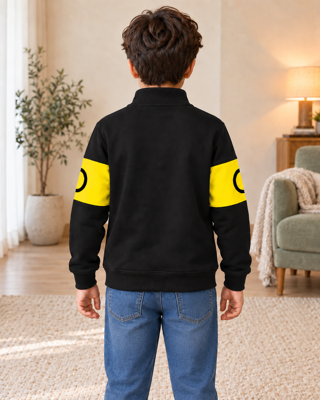 Kids Black & Yellow Graphic Zip-Up Jacket, back
