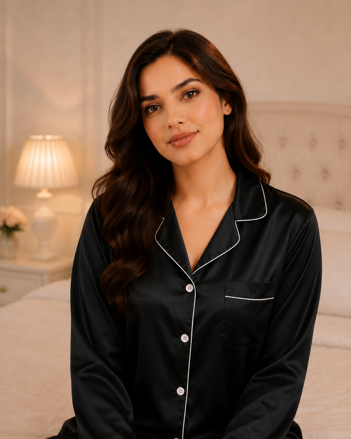 Black Silk Night Suit for Women and Girls
