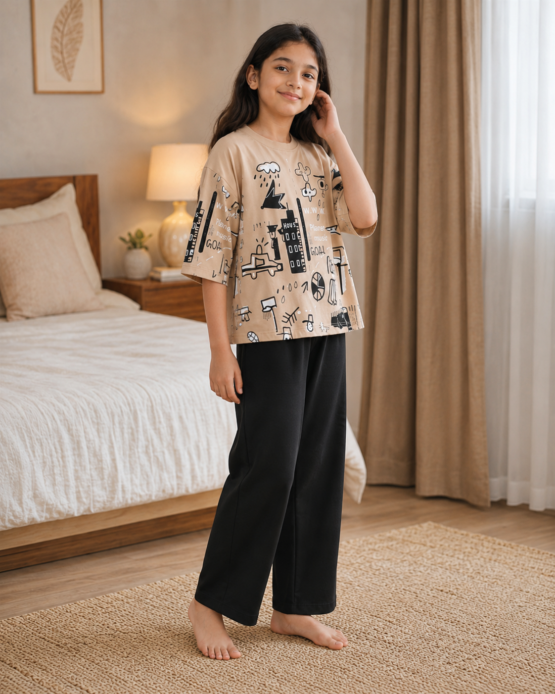Brown planet Printed Night suits