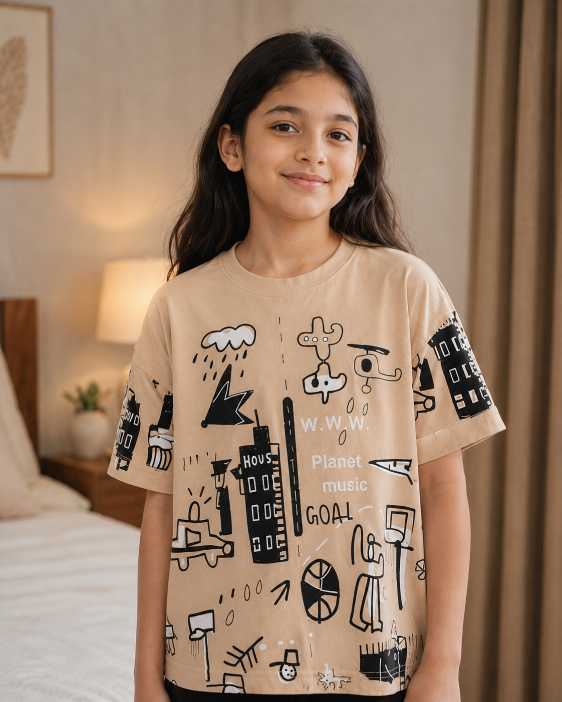 Brown planet Printed Night suits