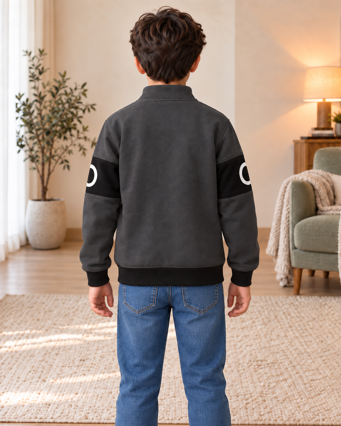 Kids Charcoal & Black Graphic Zip-Up Jacket, back