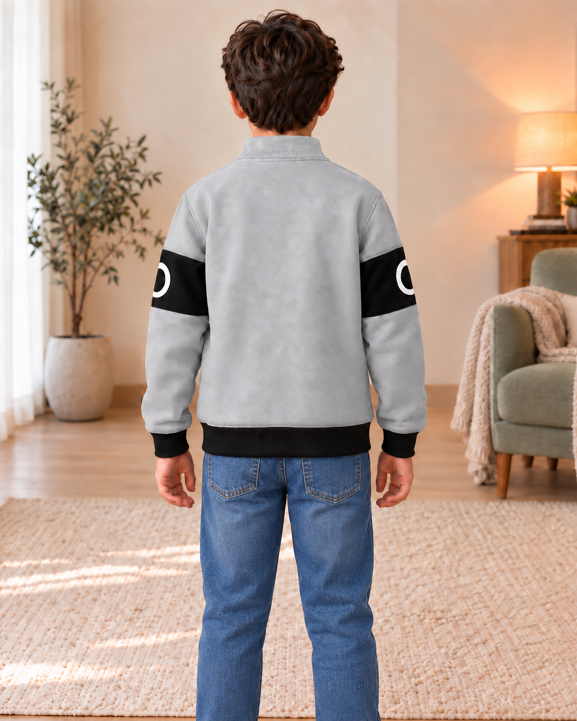Kids Grey & Black Graphic Zip-Up Jacket, back