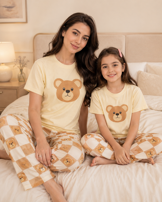 Mom & Daughter Matching Cotton Night Suit – Handsome Panda