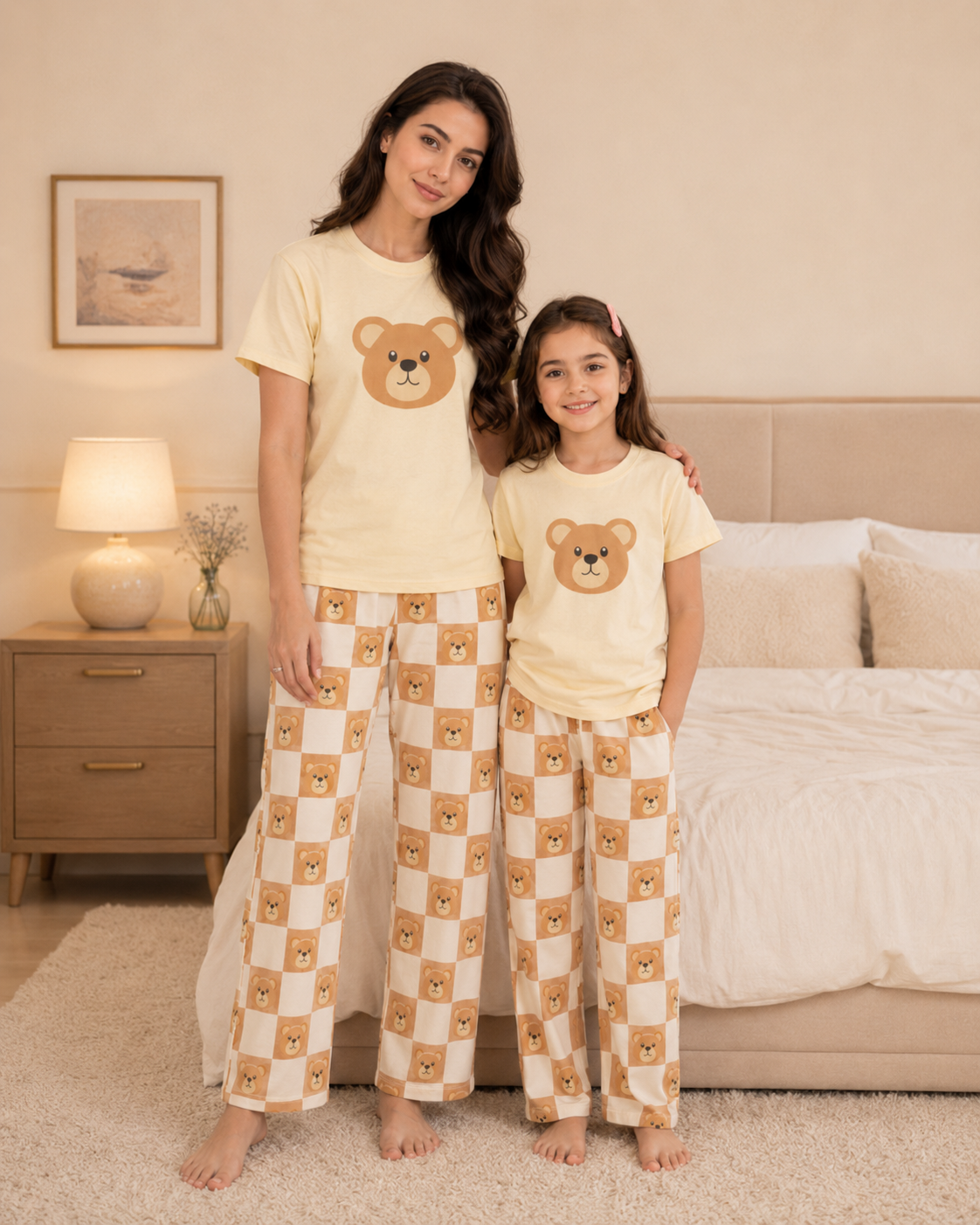 Mom & Daughter Matching Cotton Night Suit – Handsome Panda