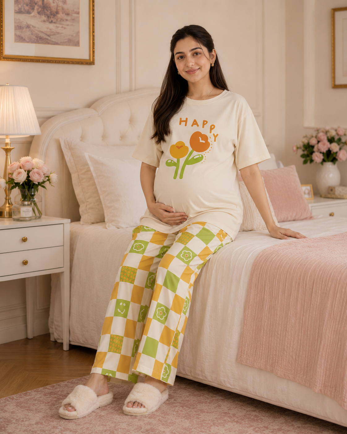 Happy Flower Maternity Cotton Night Suit
