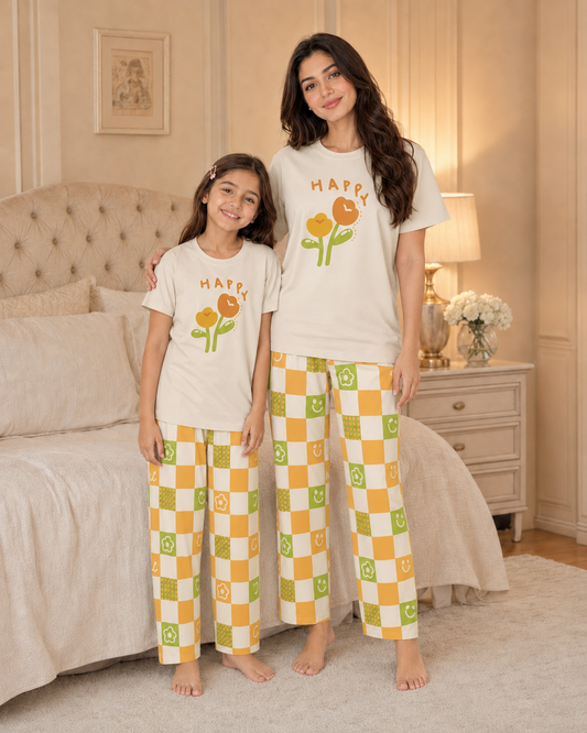 Happy Flower Mom & Daughter Night Suit