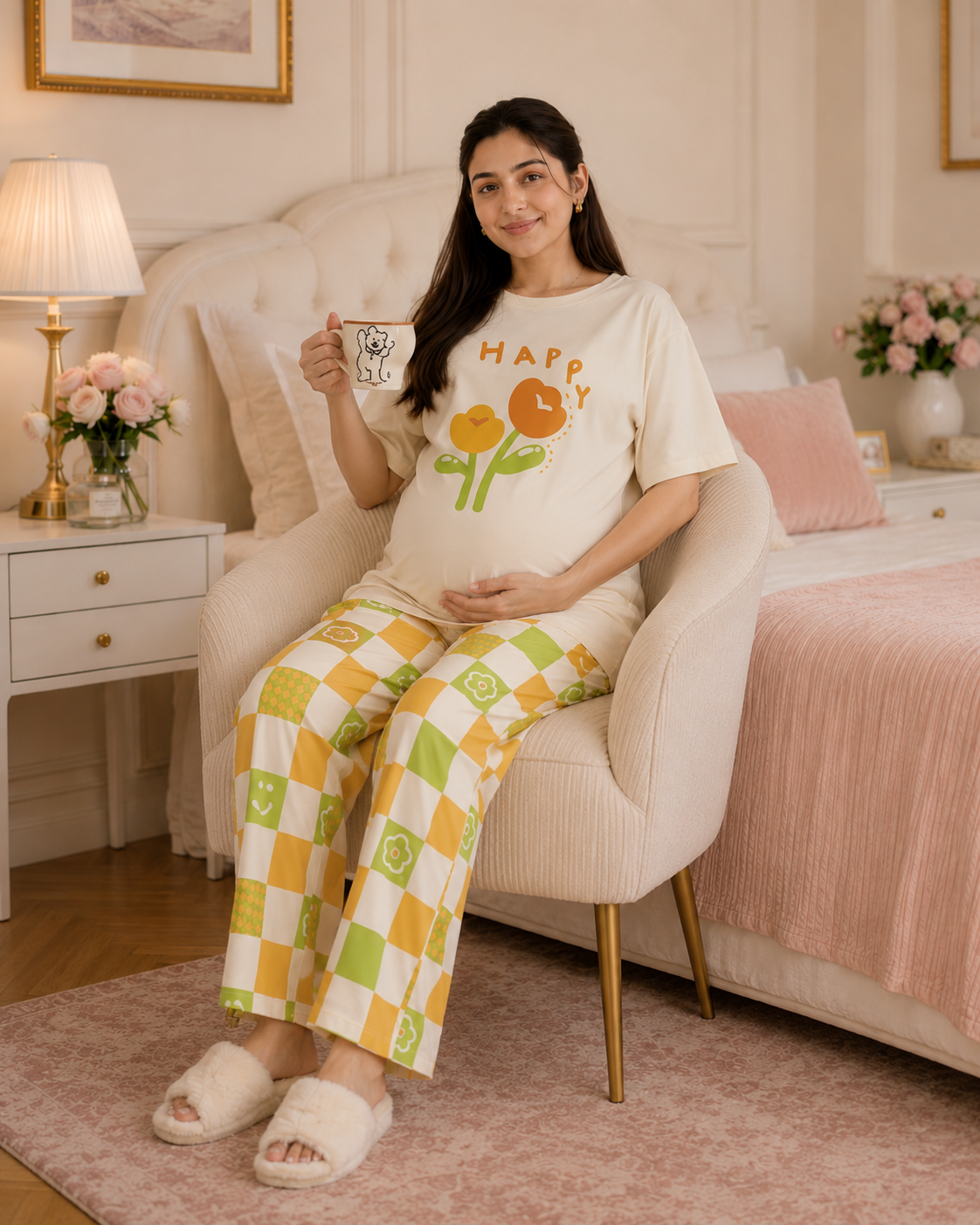 Happy Flower Maternity Cotton Night Suit