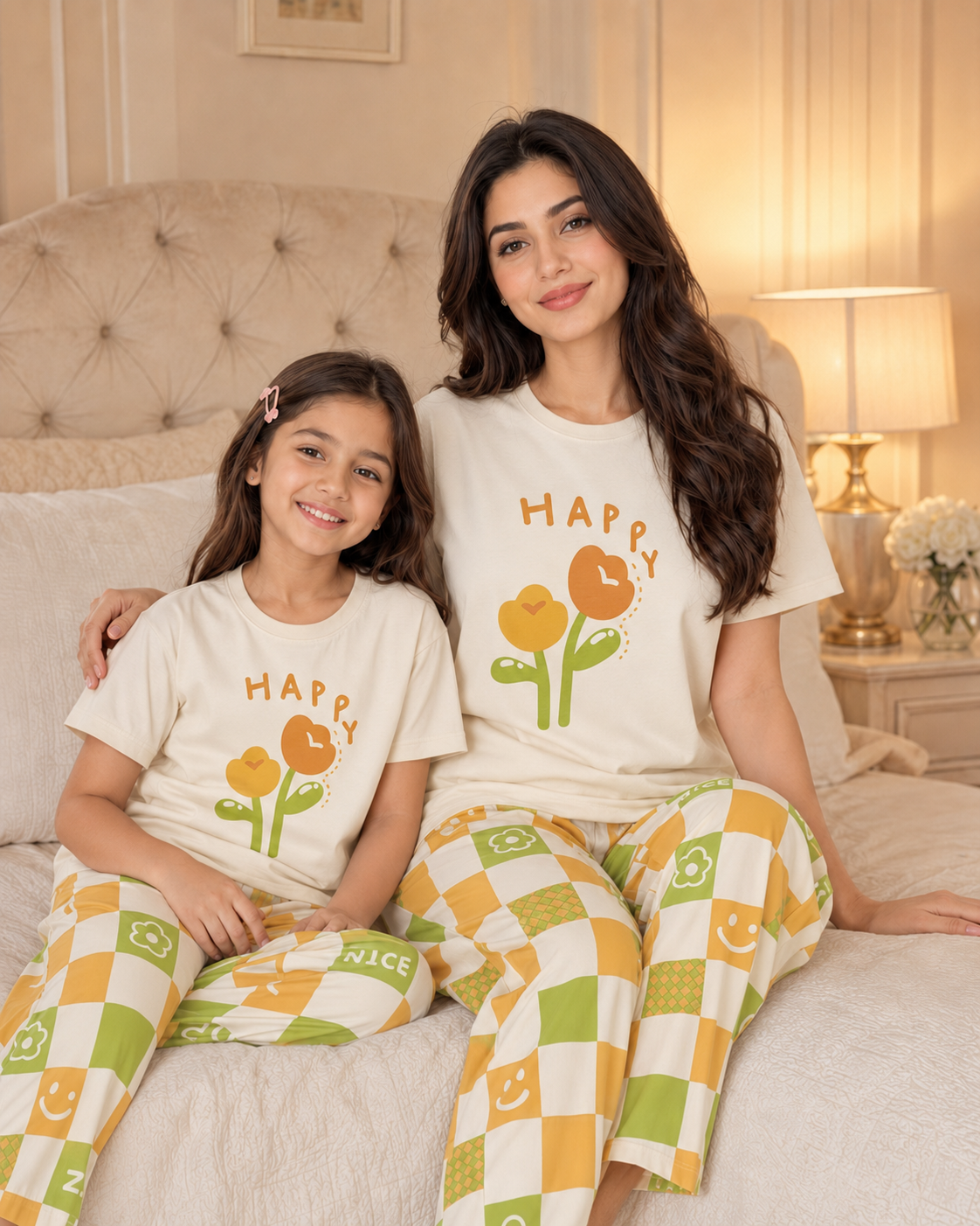 Happy Flower Mom & Daughter Night Suit