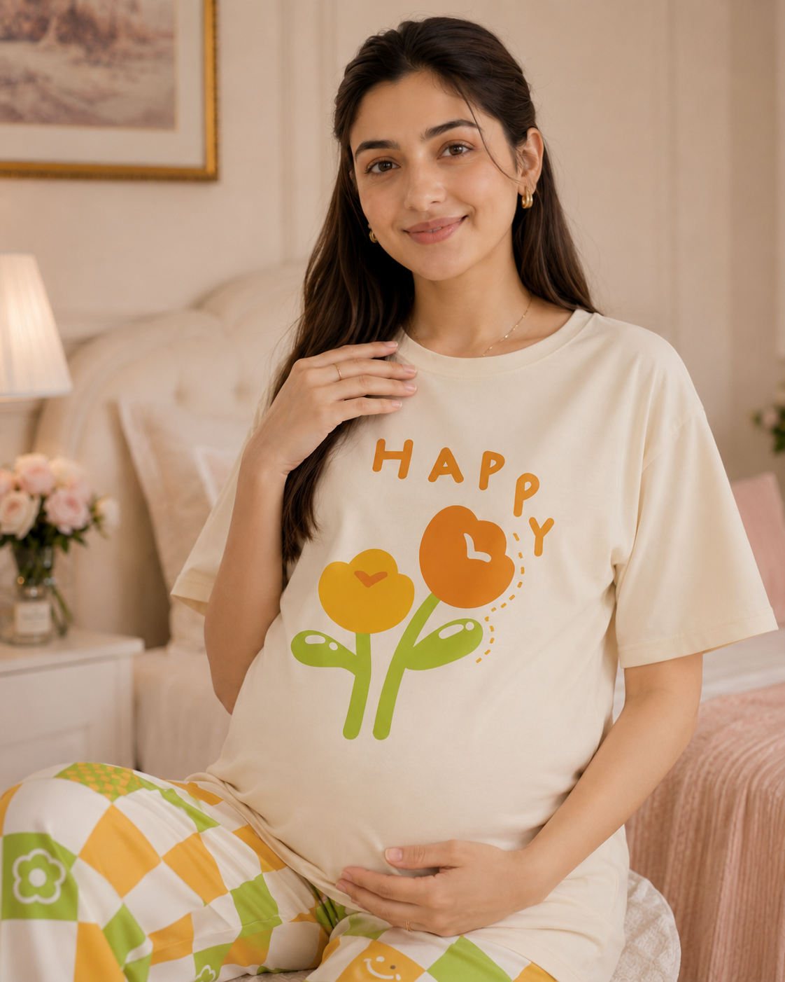Happy Flower Maternity Cotton Night Suit
