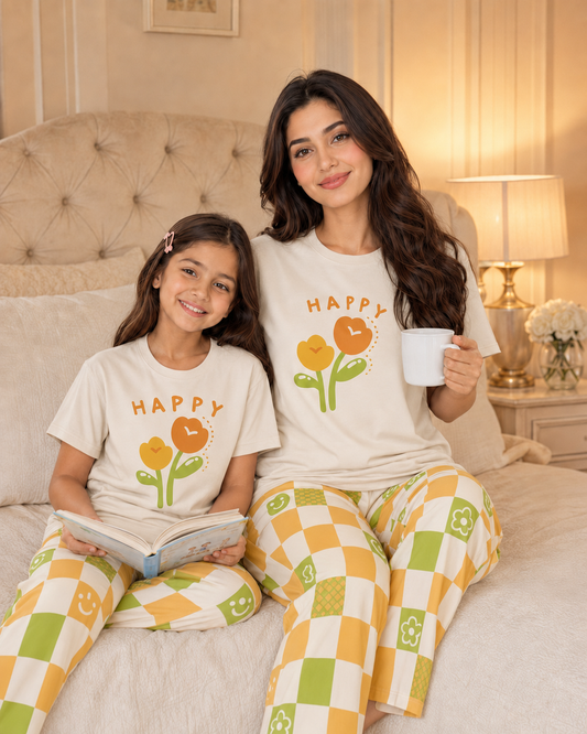 Happy Flower Mom & Daughter Night Suit