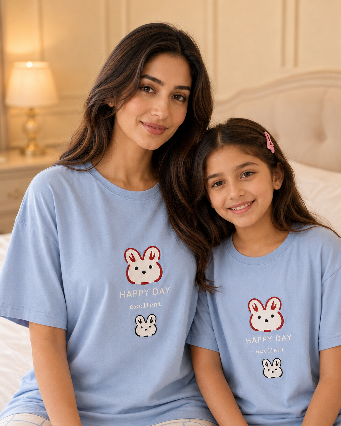 Mom & Daughter Matching Cotton Night Suit – Happy Day