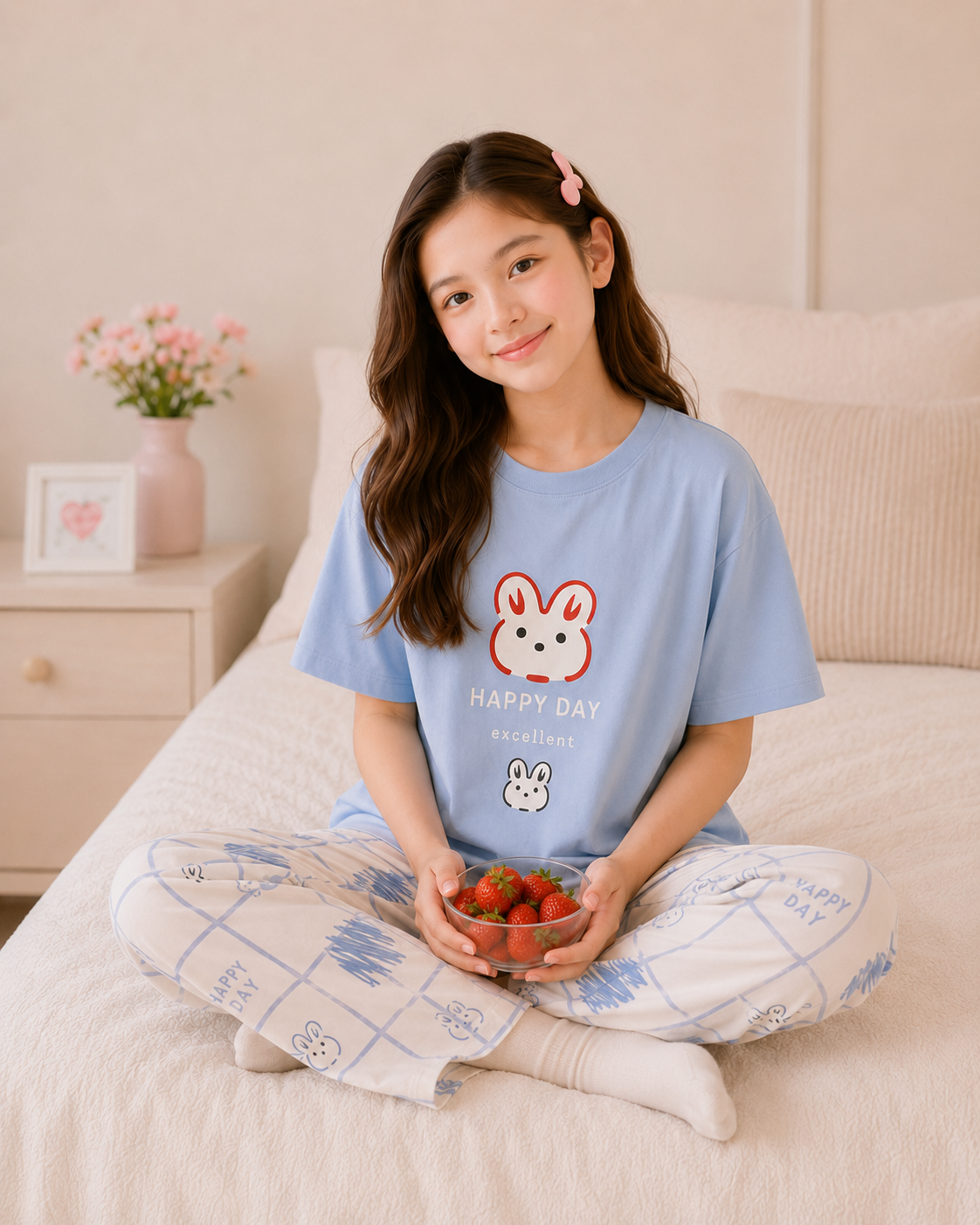 Happy day Printed Black T-shirt and red pajama