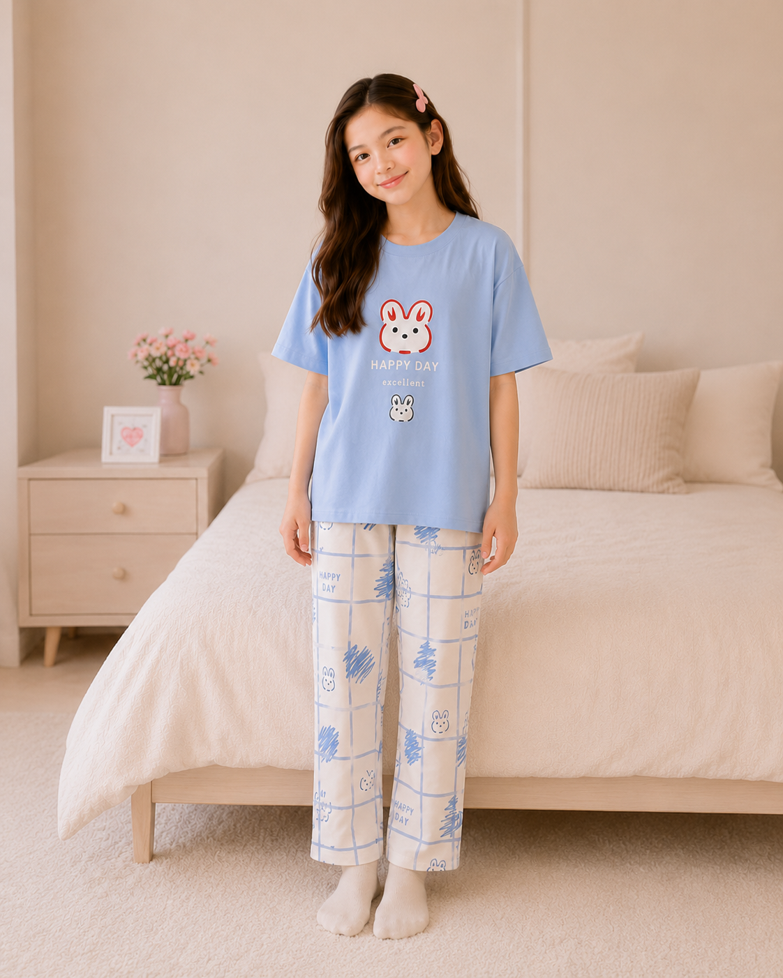 Happy day Printed Black T-shirt and red pajama
