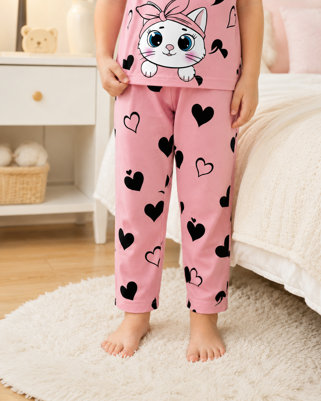 Pink Cute Printed Kids Nightwear