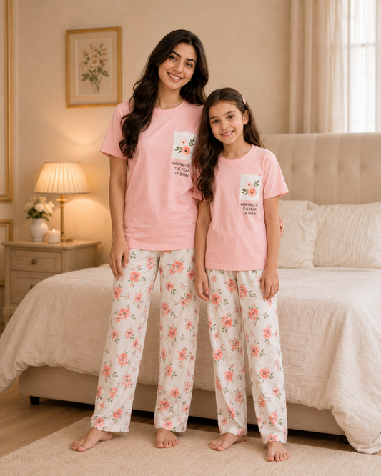 Pink Pocket Mom & Daughter Night Suit – view 2