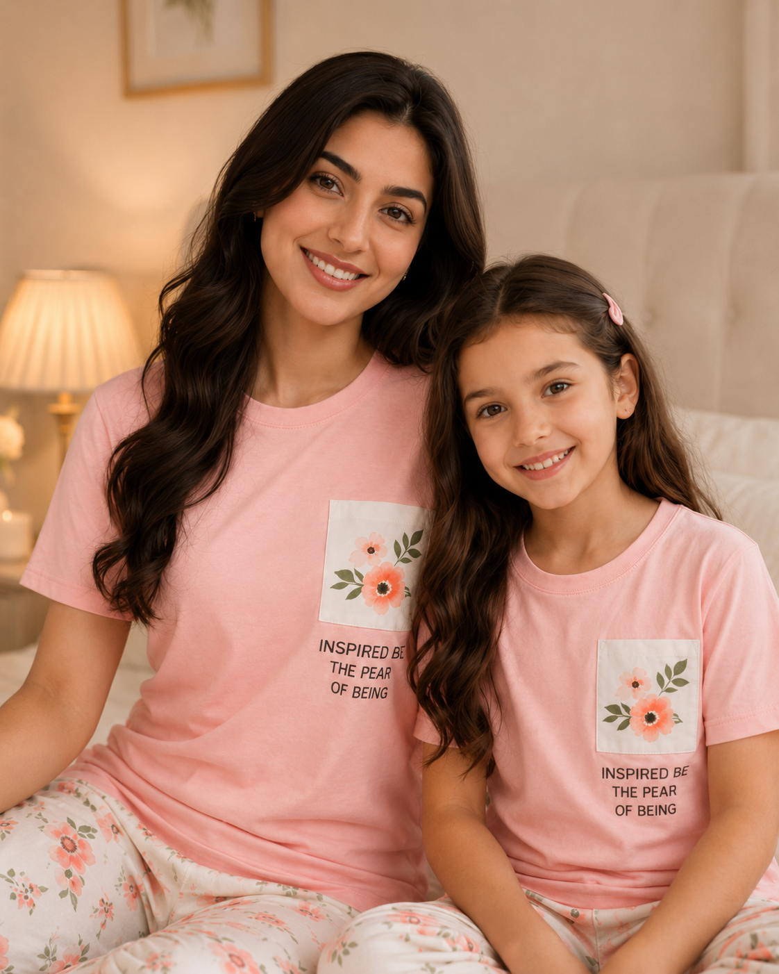 Mom & Daughter Matching Cotton Night Suit – Pink Pocket