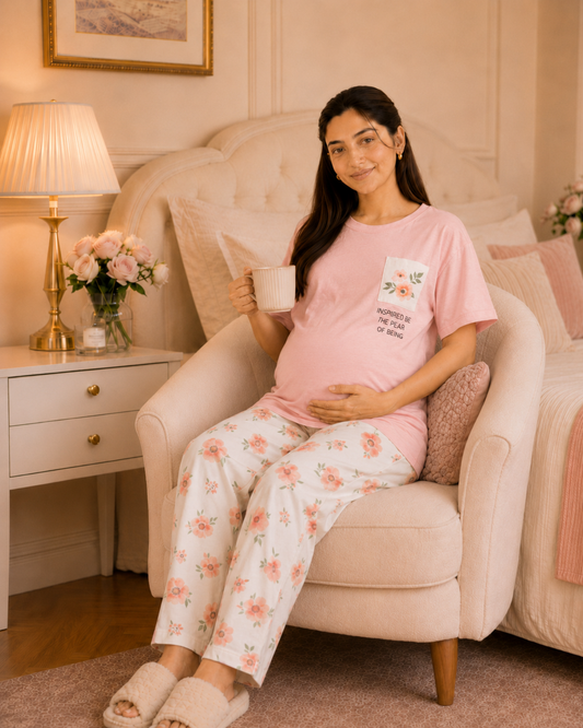 Pink Pocket Maternity Cotton Night Suit – view 2