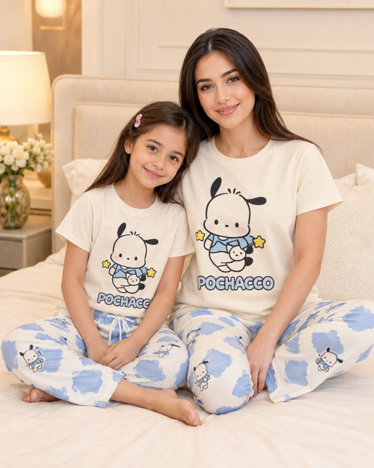 Mom & Daughter Matching Cotton Night Suit – pochacco