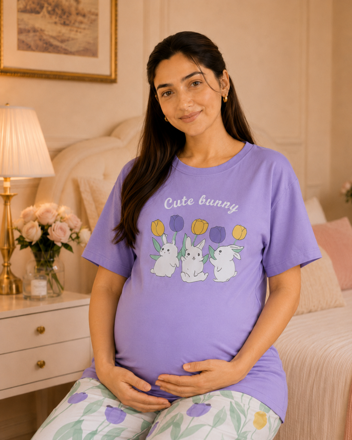 Purple Rabbit Maternity Cotton Night Suit