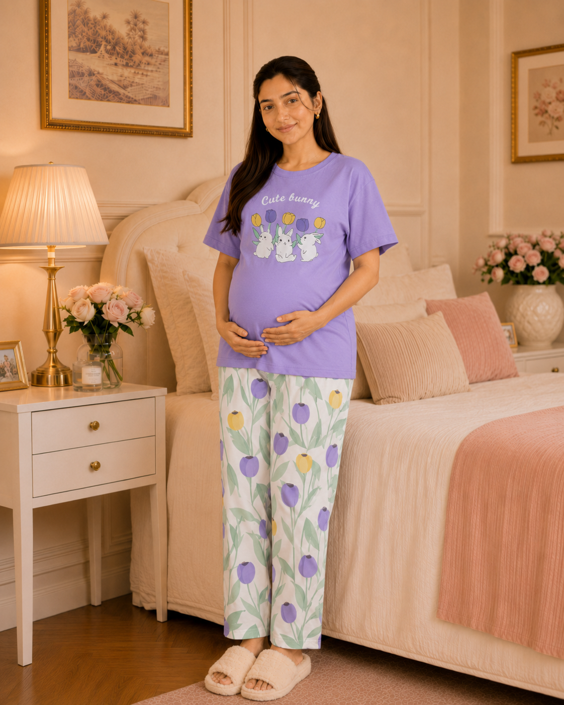 Purple Rabbit Maternity Cotton Night Suit