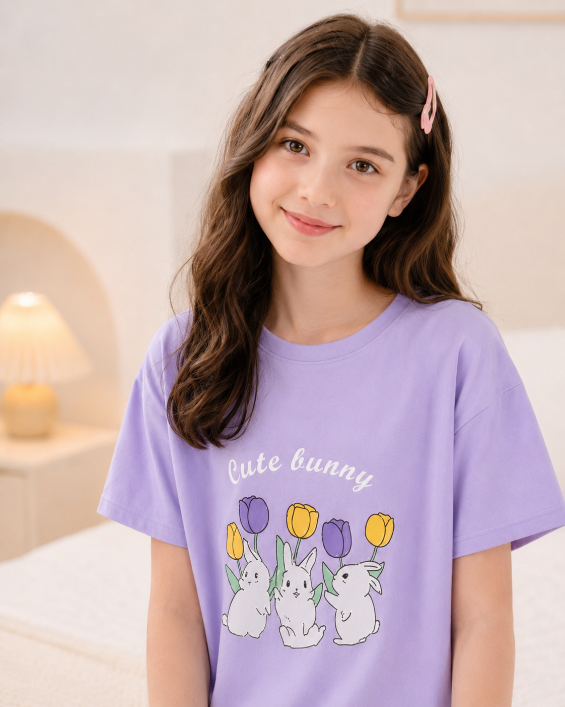 Purple Rabbit printed night suit for girls