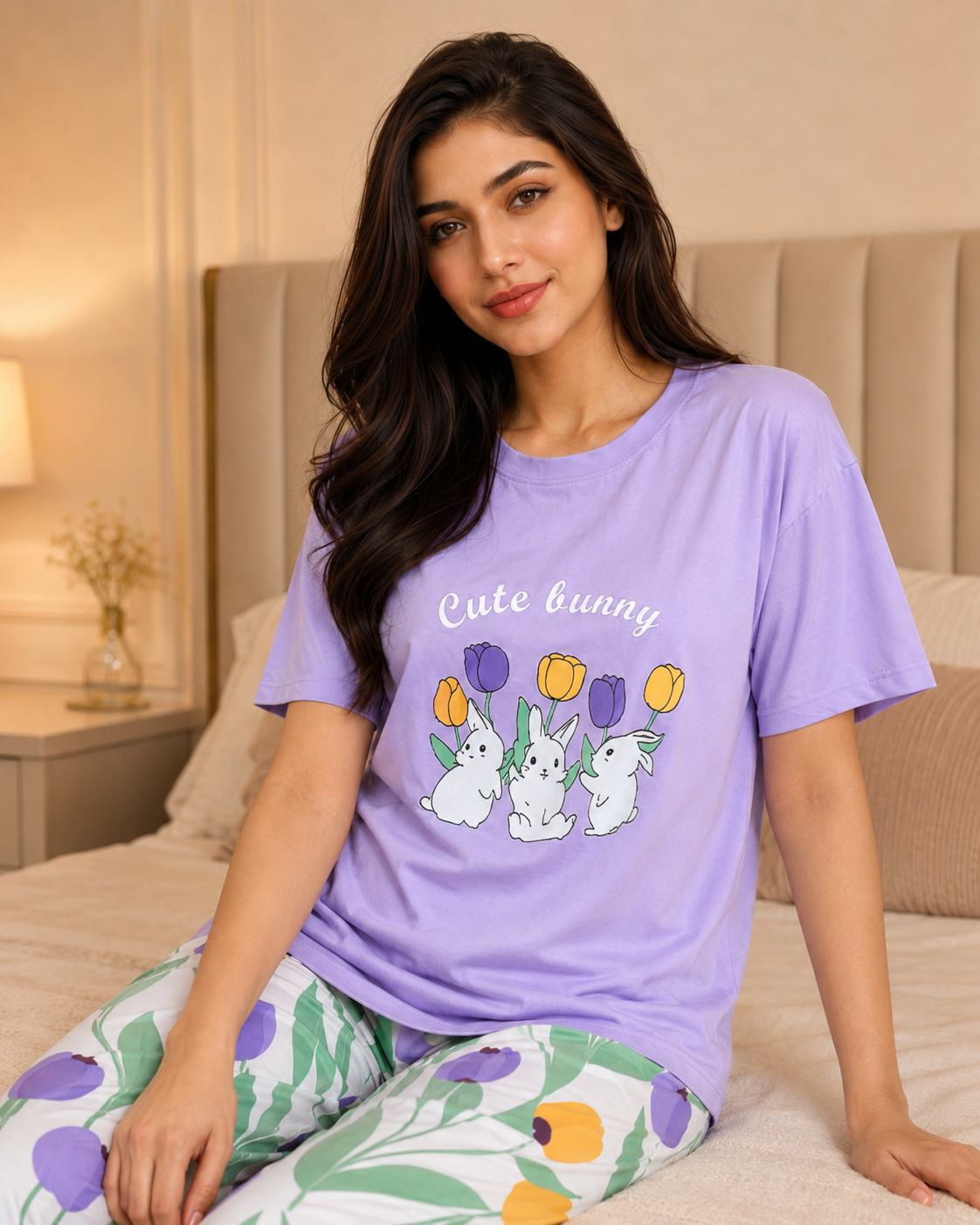 Purple Rabbit Printed Night Suit