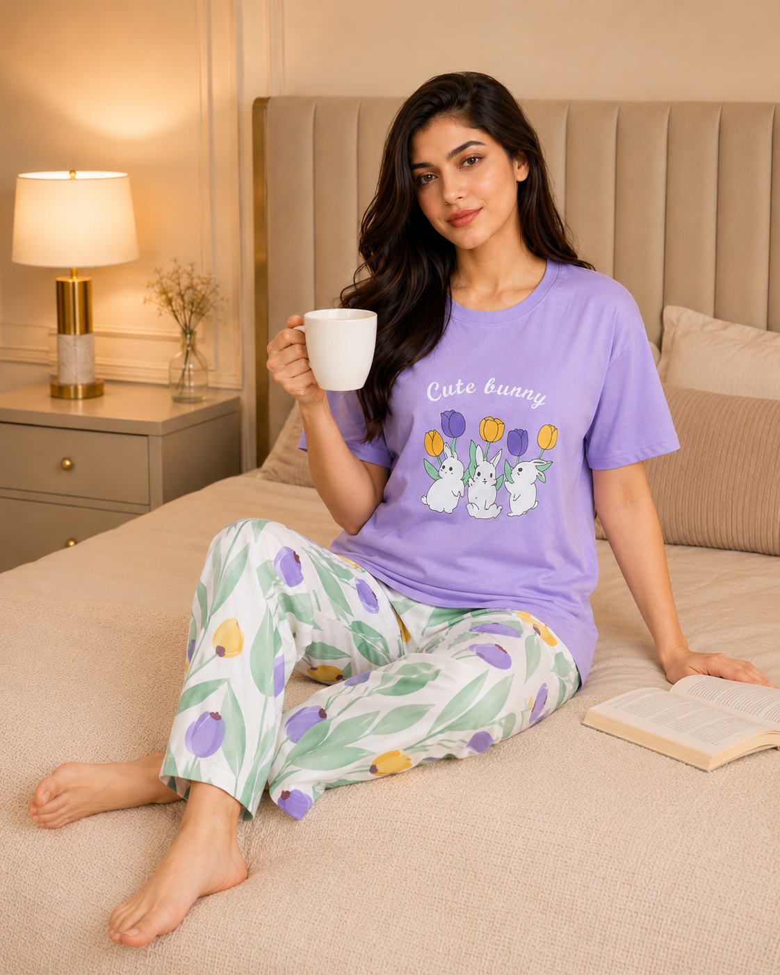Purple Rabbit Printed Night Suit